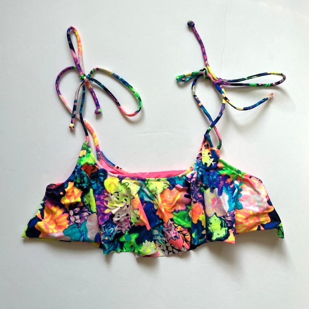 Victoria’s Secret PINK Swim Top Size Small Neon Floral Multicolor Bikini Top‎